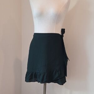 Aritzia Sunday Best Dark Green Mini Wrap Ruffle Skirt